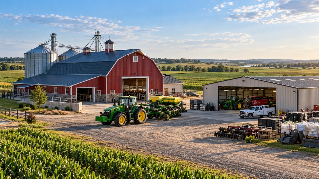 Farm buildings, machinery and fields